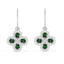 Silver Green Flower Earrings