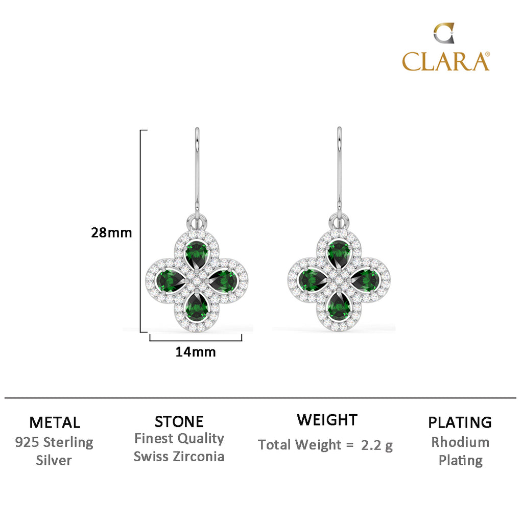 Silver Green Flower Earrings