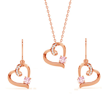 CLARA 925 Sterling Silver Pink Heart Pendant Earring Chain Jewellery Set 