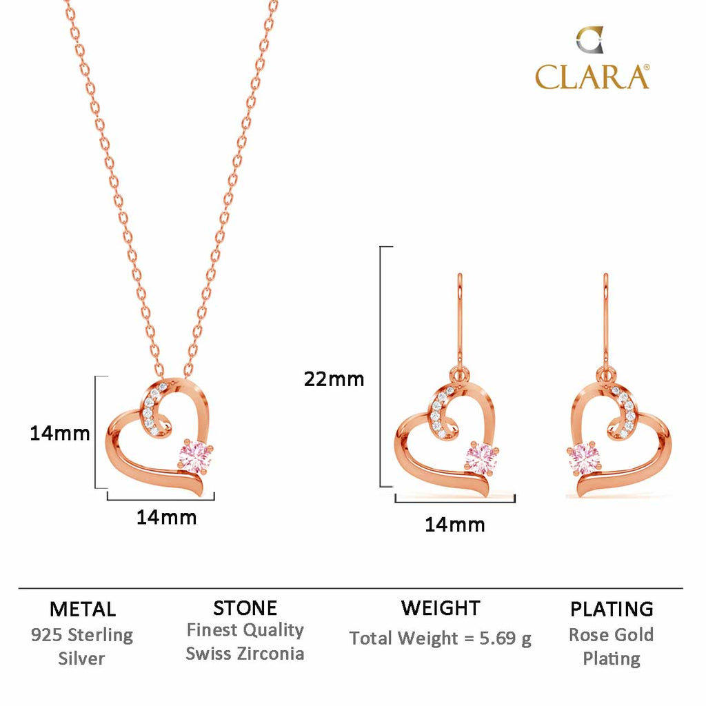 Silver Pink Heart Jewellery Set