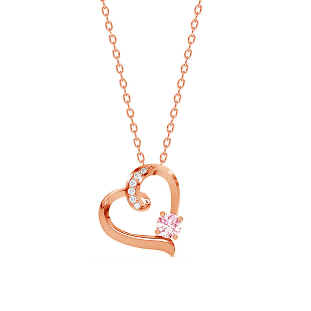 Silver Pink Heart Pendant Chain Necklace