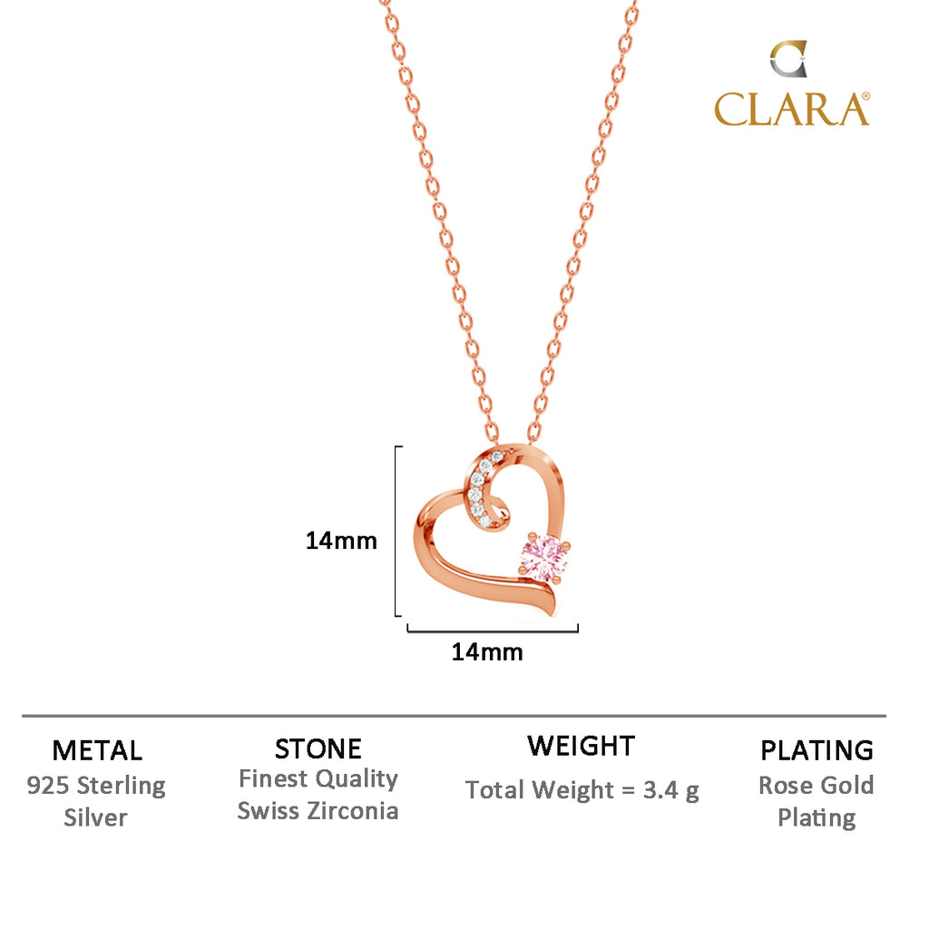 Silver Pink Heart Pendant Chain Necklace