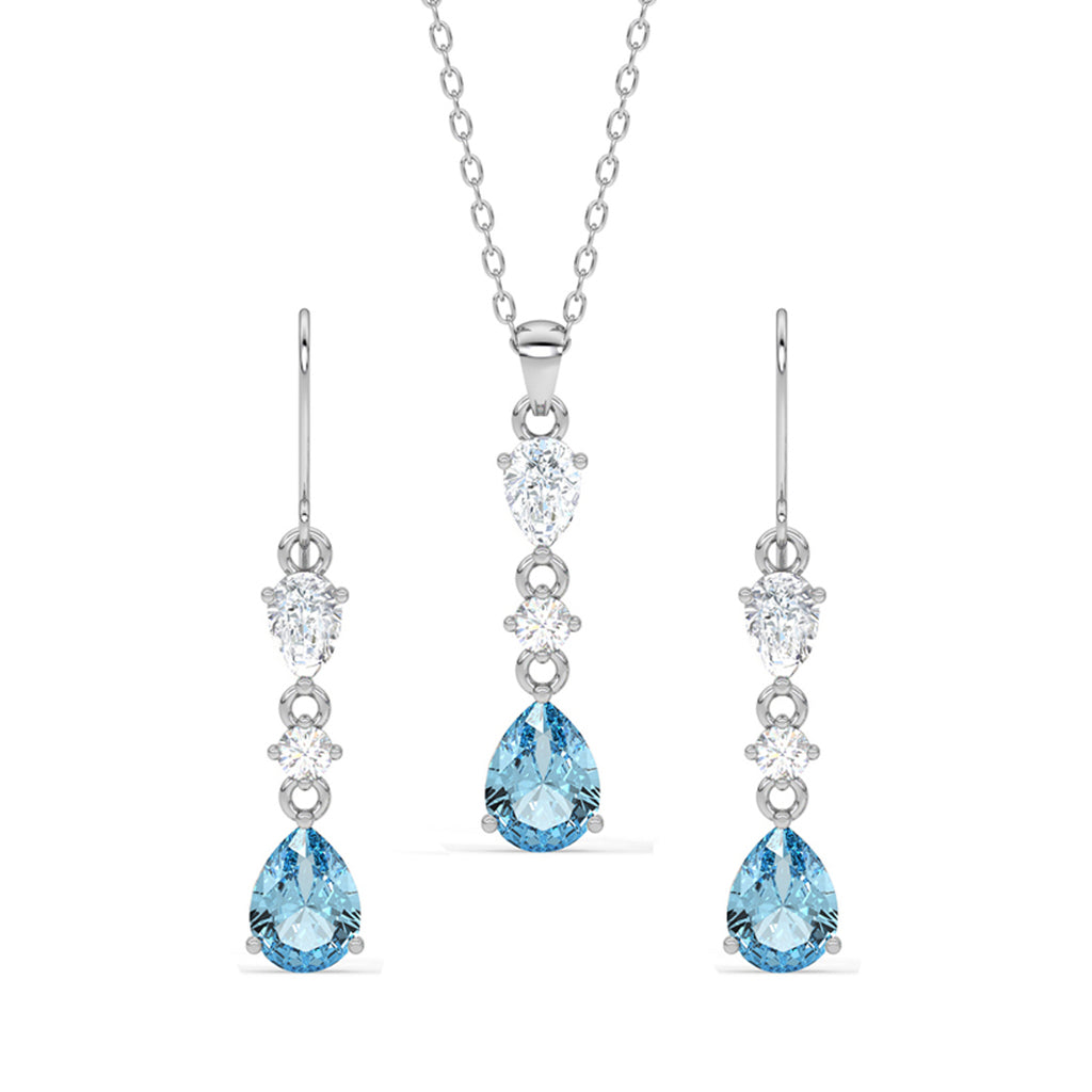 Silver Pear Solitaire Jewellery Set