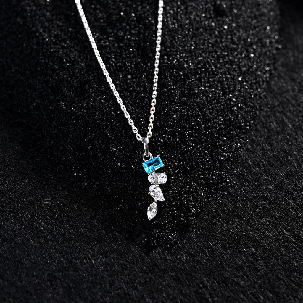 CLARA 925 Sterling Silver diamante Pendant Chain Necklace 