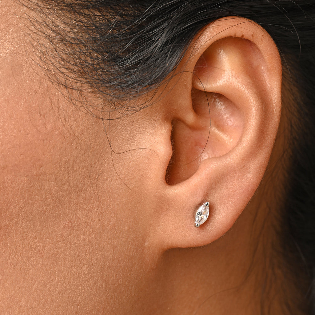 CLARA 925 Sterling Silver Marquise Studs Earrings Gift for Kids Girls