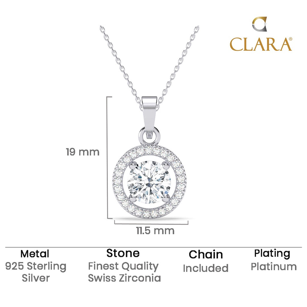 Silver Halo Round Solitaire Pendant Chain