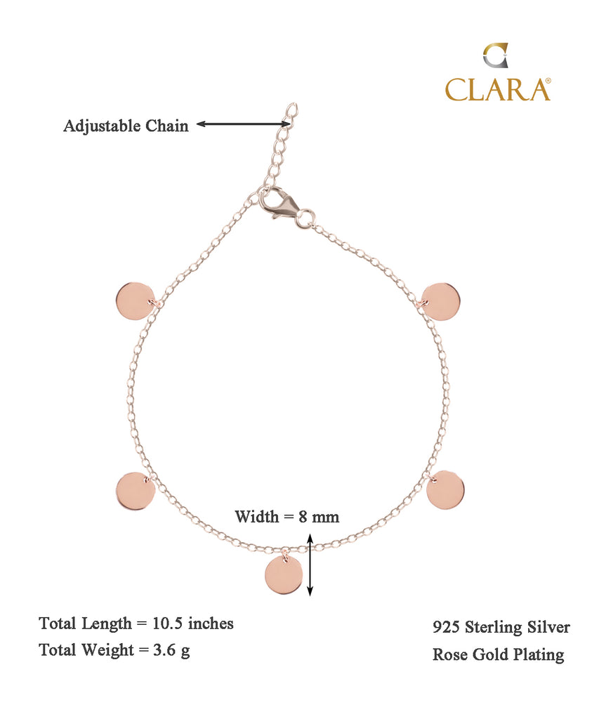CLARA 925 Sterling Silver Hammered Anklet Payal ( Single ) Adjustable Chain, Rose Gold Plated Gift for Women and Girls