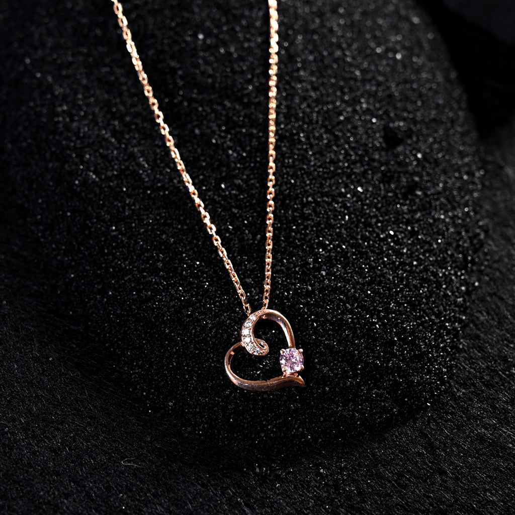 CLARA 925 Sterling Silver Pink Heart Pendant Chain Necklace 