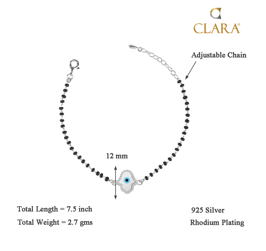 CLARA 925 Sterling Silver Evil Eye Hamsa Hand Hand Mangalsutra Bracelet