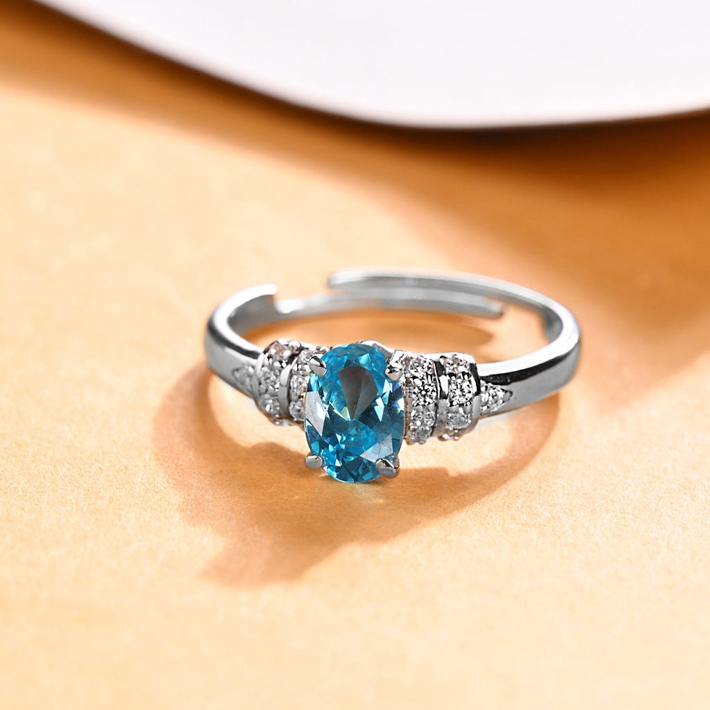 Silver Juni Blue Oval Solitaire Ring