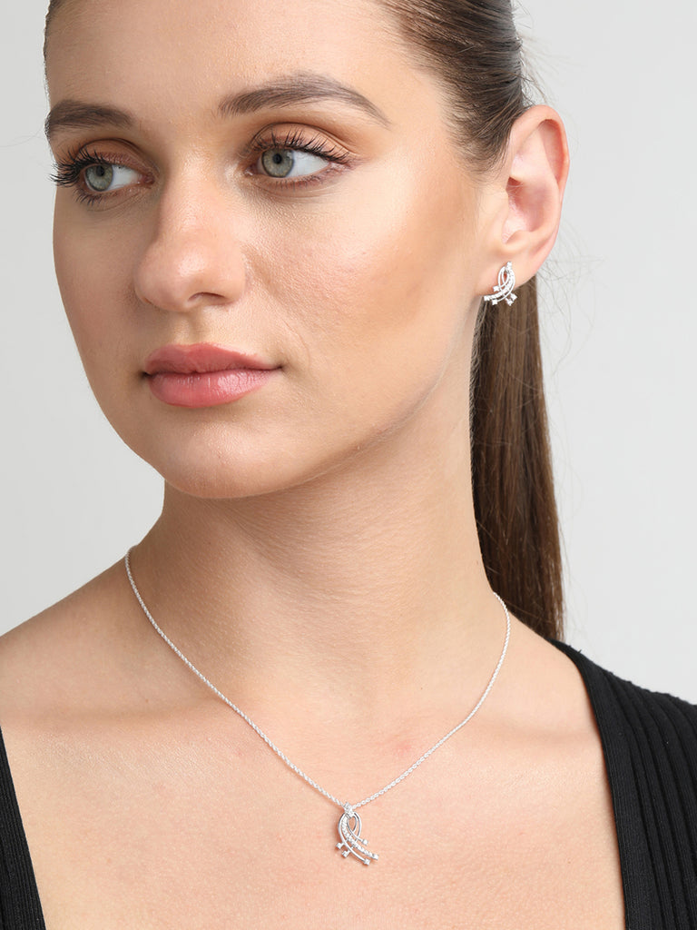CLARA 925 Sterling Silver Iris Pendant Earring Chain Jewellery Set 