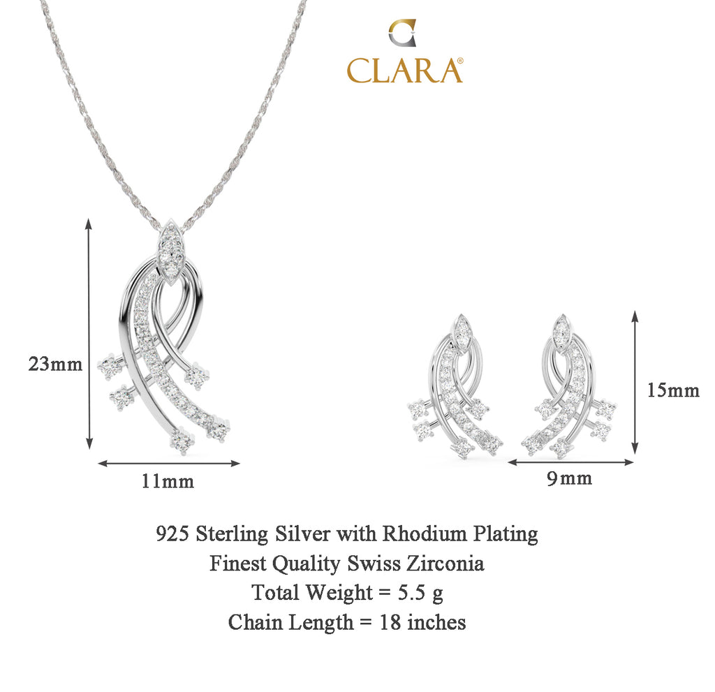 CLARA 925 Sterling Silver Iris Pendant Earring Chain Jewellery Set 