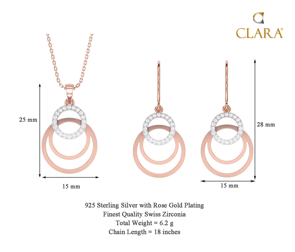 CLARA 925 Sterling Silver Irina Pendant Earring Chain Jewellery Set 