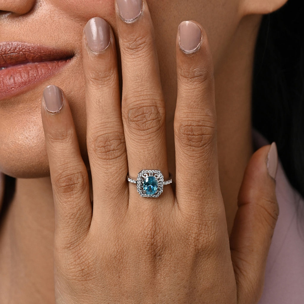 Silver Carol Blue Topaz Solitaire Ring