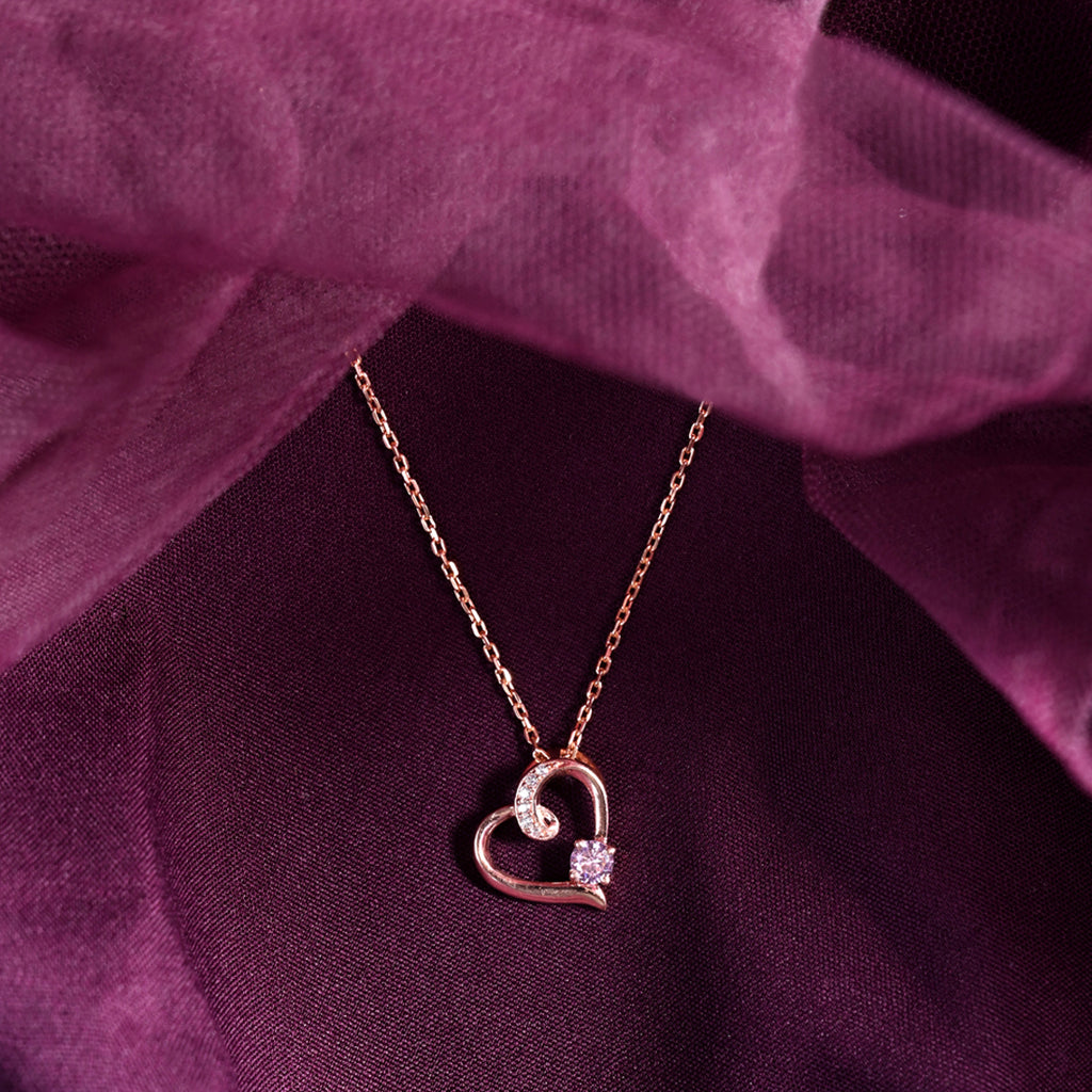 CLARA 925 Sterling Silver Pink Heart Pendant Chain Necklace 