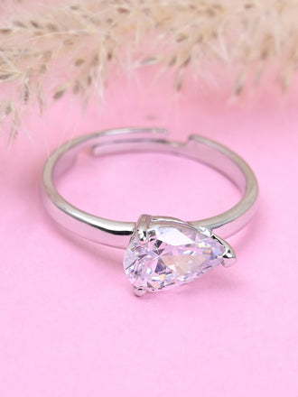 CLARA Pure 925 Sterling Silver Pear Classic Finger Ring with Adjustable Band 