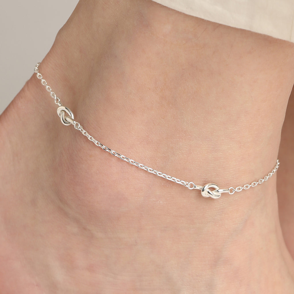 CLARA 925 Sterling Silver knot Anklet Payal ( Single ) Adjustable Chain Gift for Women and Girls