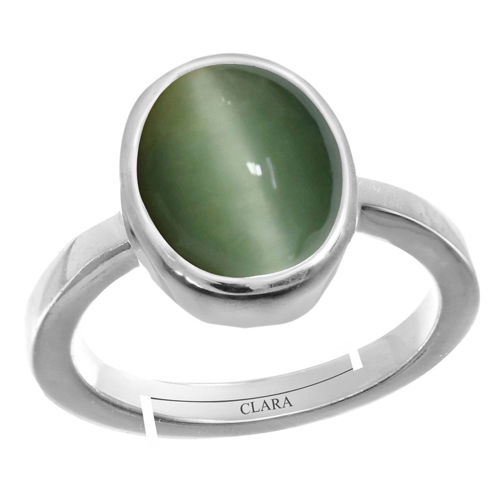 Certified Cat's Eye Lehsuniya 5.5cts or 6.25ratti 92.5 Sterling Silver Adjustable Ring