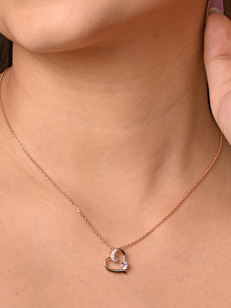 CLARA 925 Sterling Silver Pink Heart Pendant Chain Necklace 