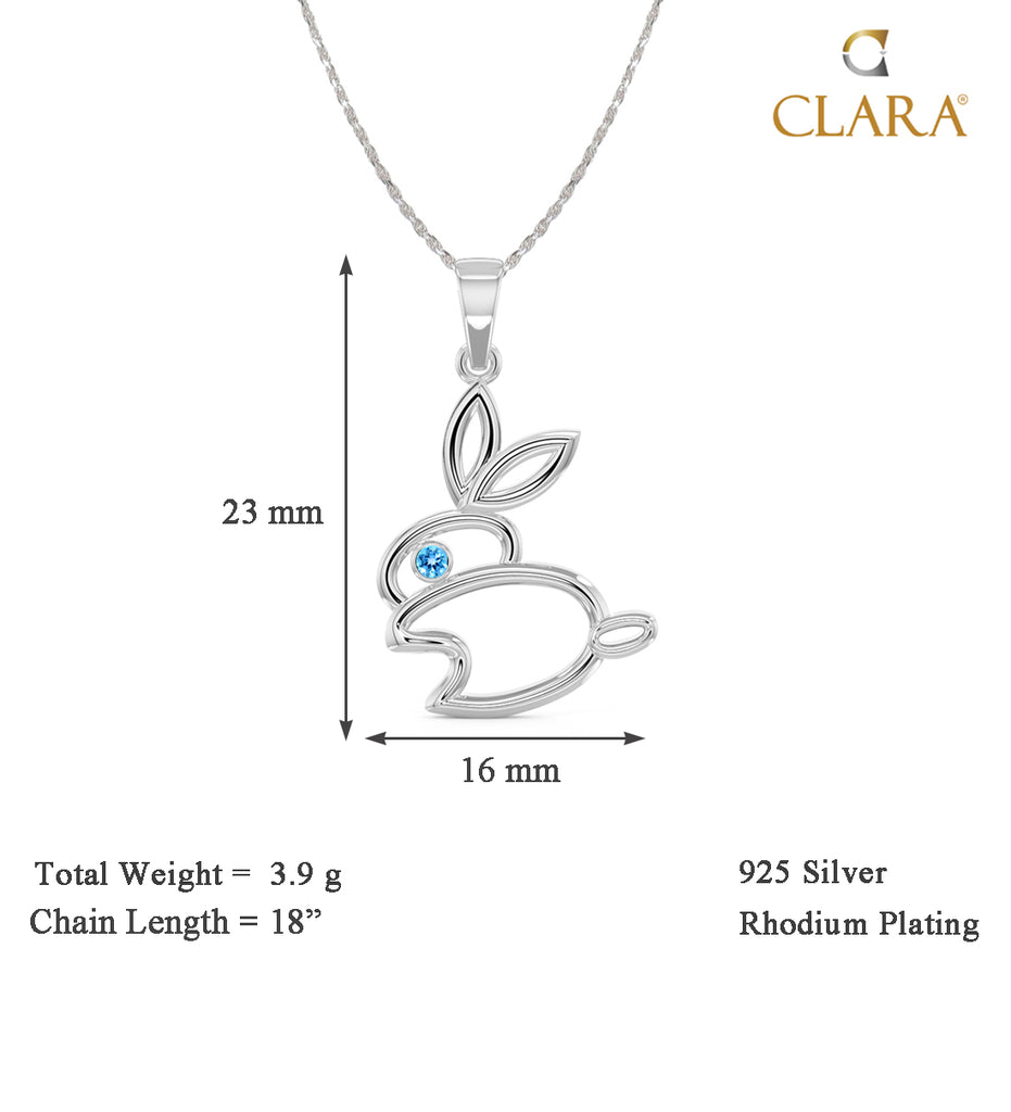 CLARA 925 Sterling Silver Rabbit Pendant Chain Necklace 
