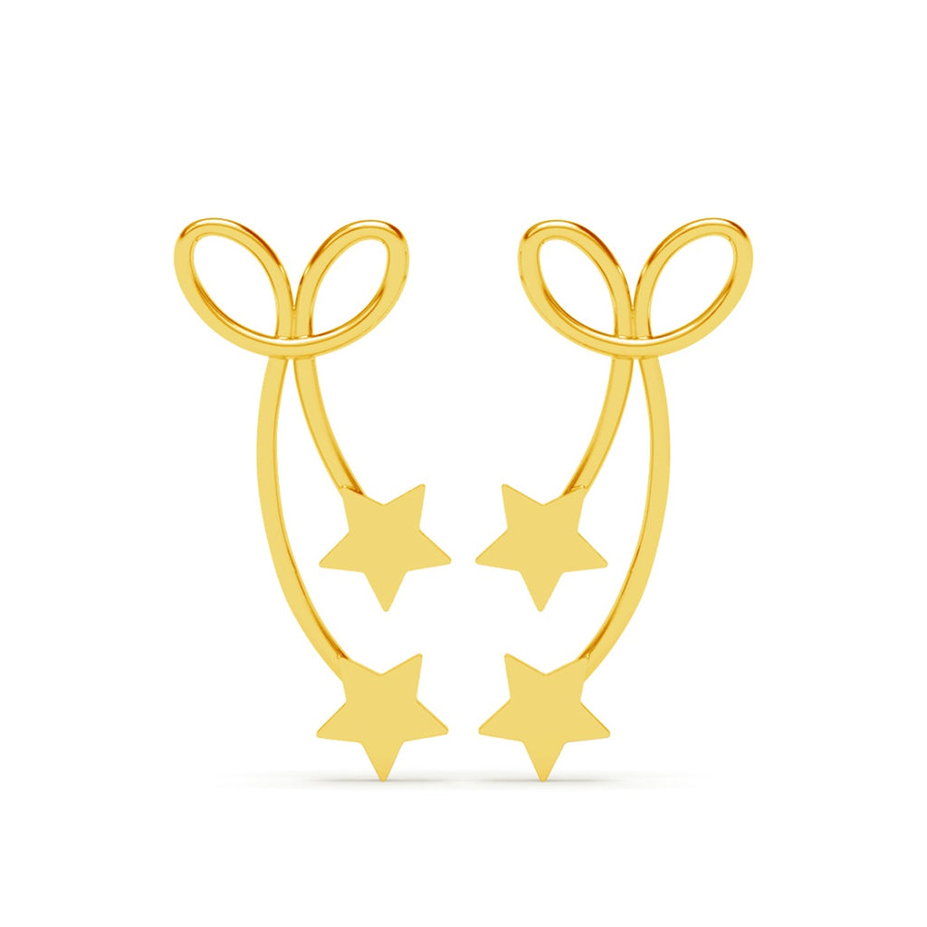 Silver Jane Golden Star Long Earrings
