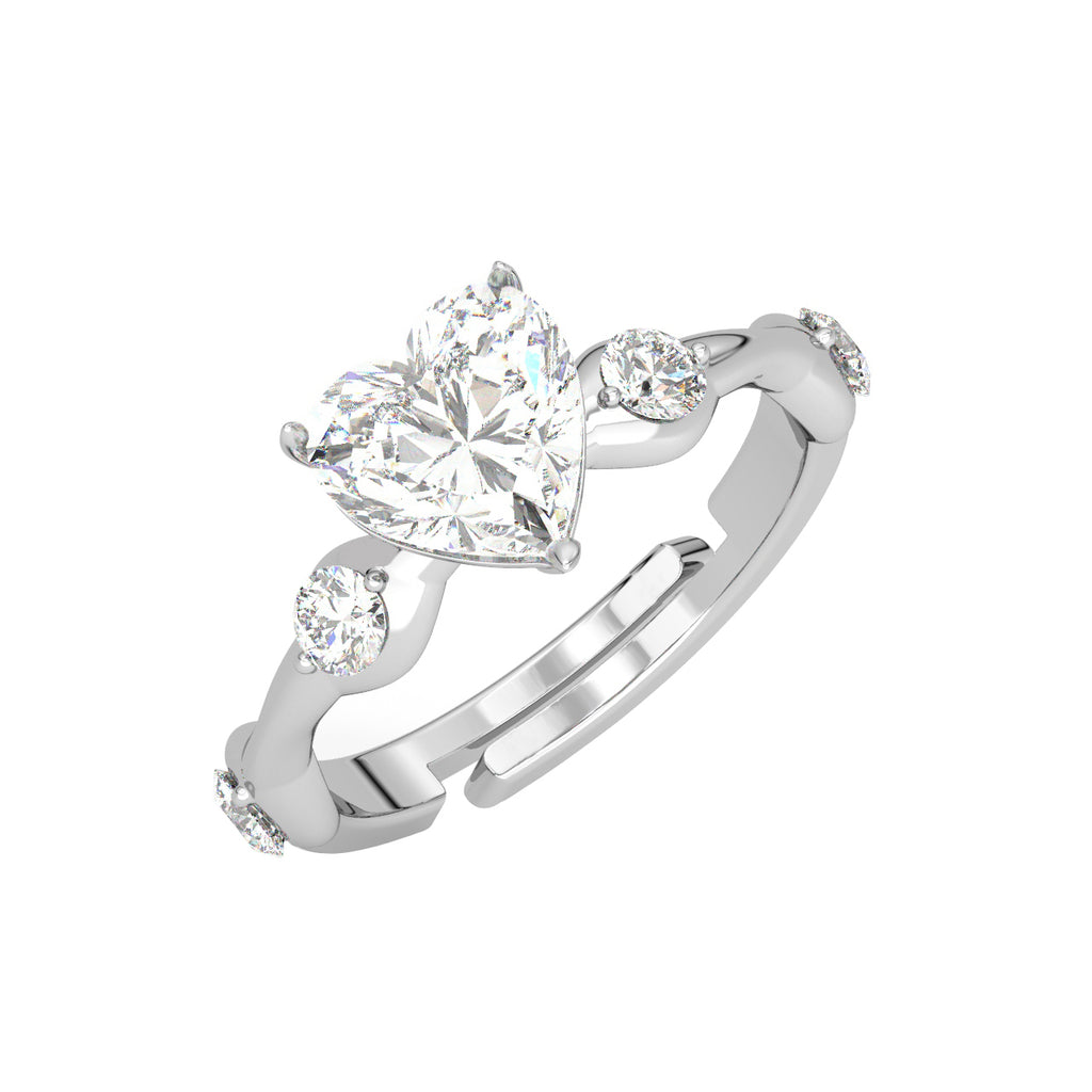 CLARA Pure 925 Sterling Silver Heart Engagement Finger Ring with Adjustable Band 