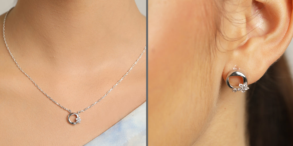CLARA 925 Sterling Silver Jules Pendant Earring Chain Jewellery Set 
