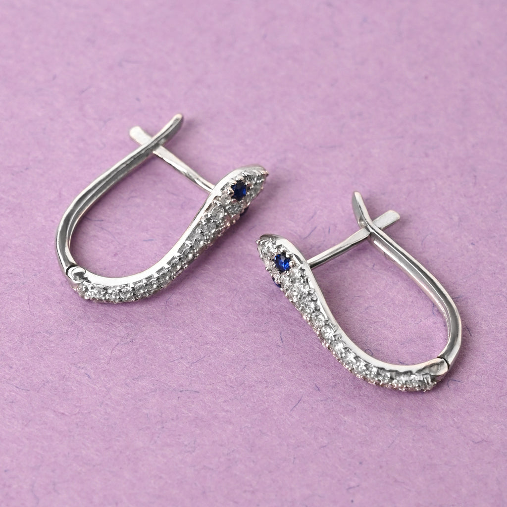 CLARA 925 Sterling Silver Blue Eye Snake Hoop Bali Earrings  