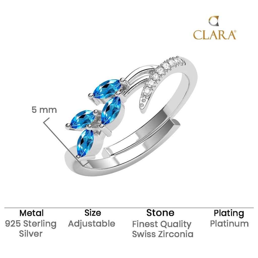 Silver Tonje Curved Blue Leaf Ring