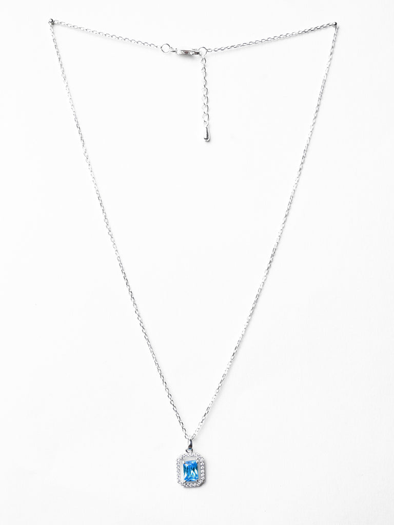 CLARA 925 Sterling Silver Azul Pendant Chain Necklace 
