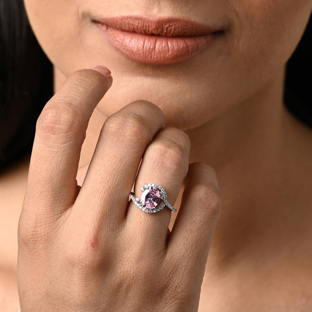 Silver Malin Pink Designer Solitaire Ring