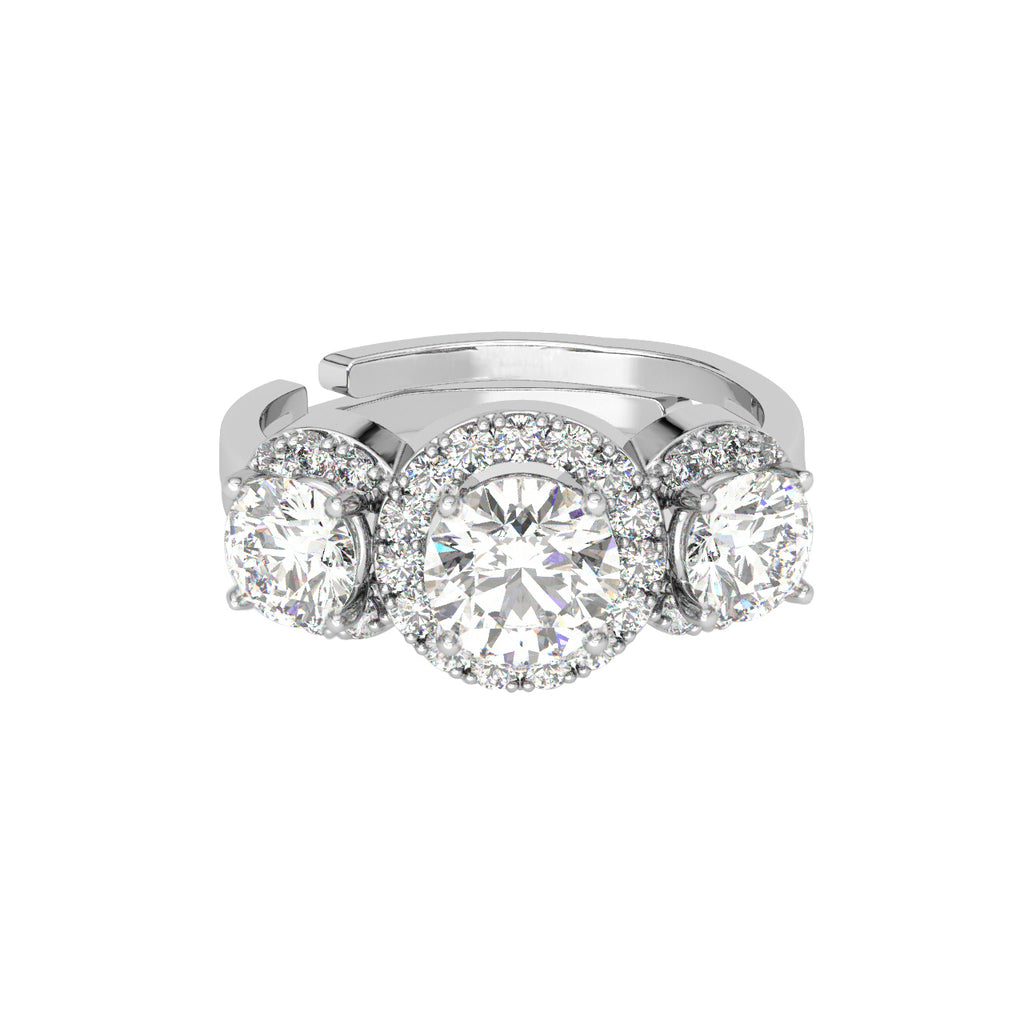 CLARA Pure 925 Sterling Silver Solitaire Wedding Finger Ring with Adjustable Band 