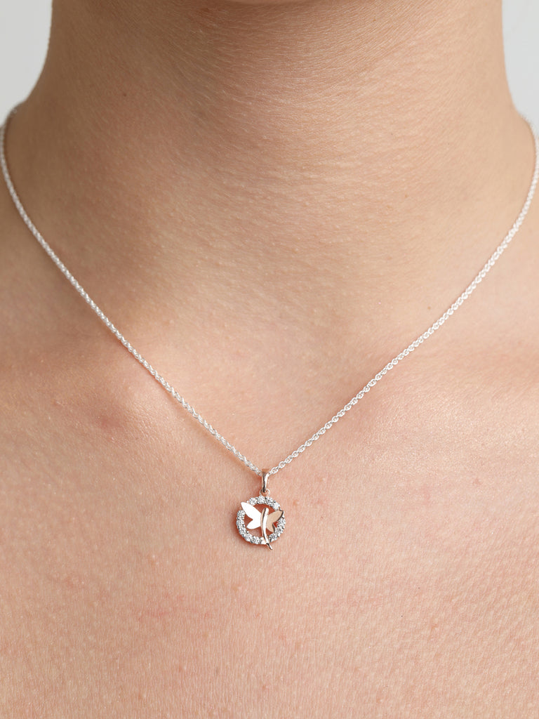CLARA 925 Sterling Silver Butterfly Pendant Chain Necklace 