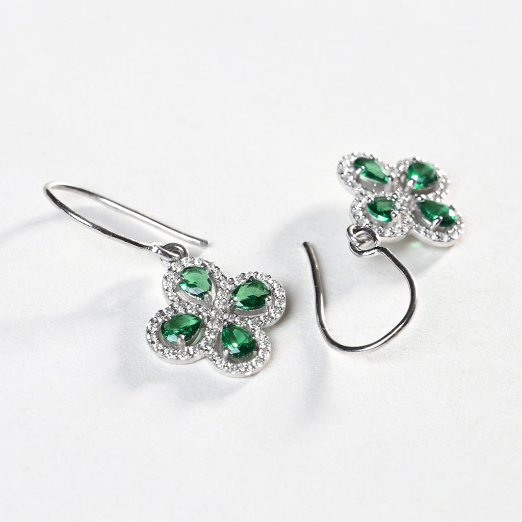 CLARA 925 Sterling Silver Green Flower Earrings 