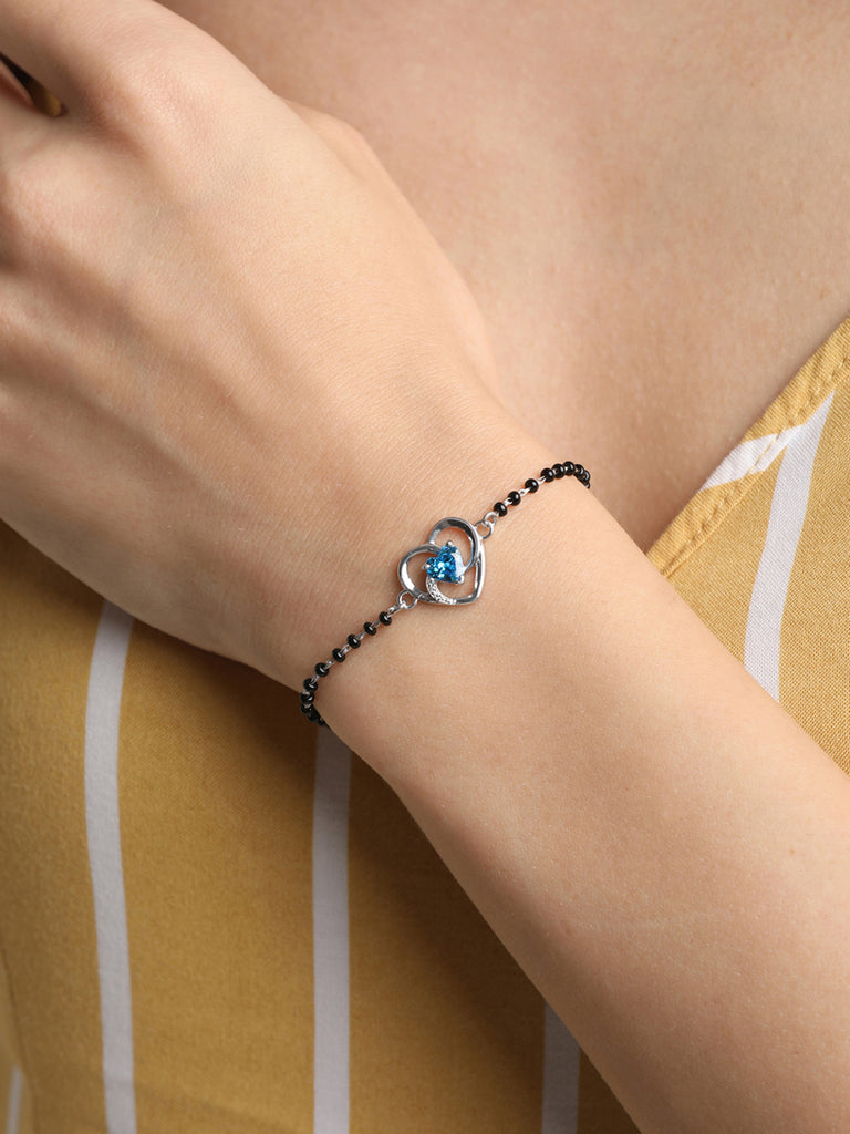 CLARA 925 Sterling Silver Heart Hand Mangalsutra Bracelet