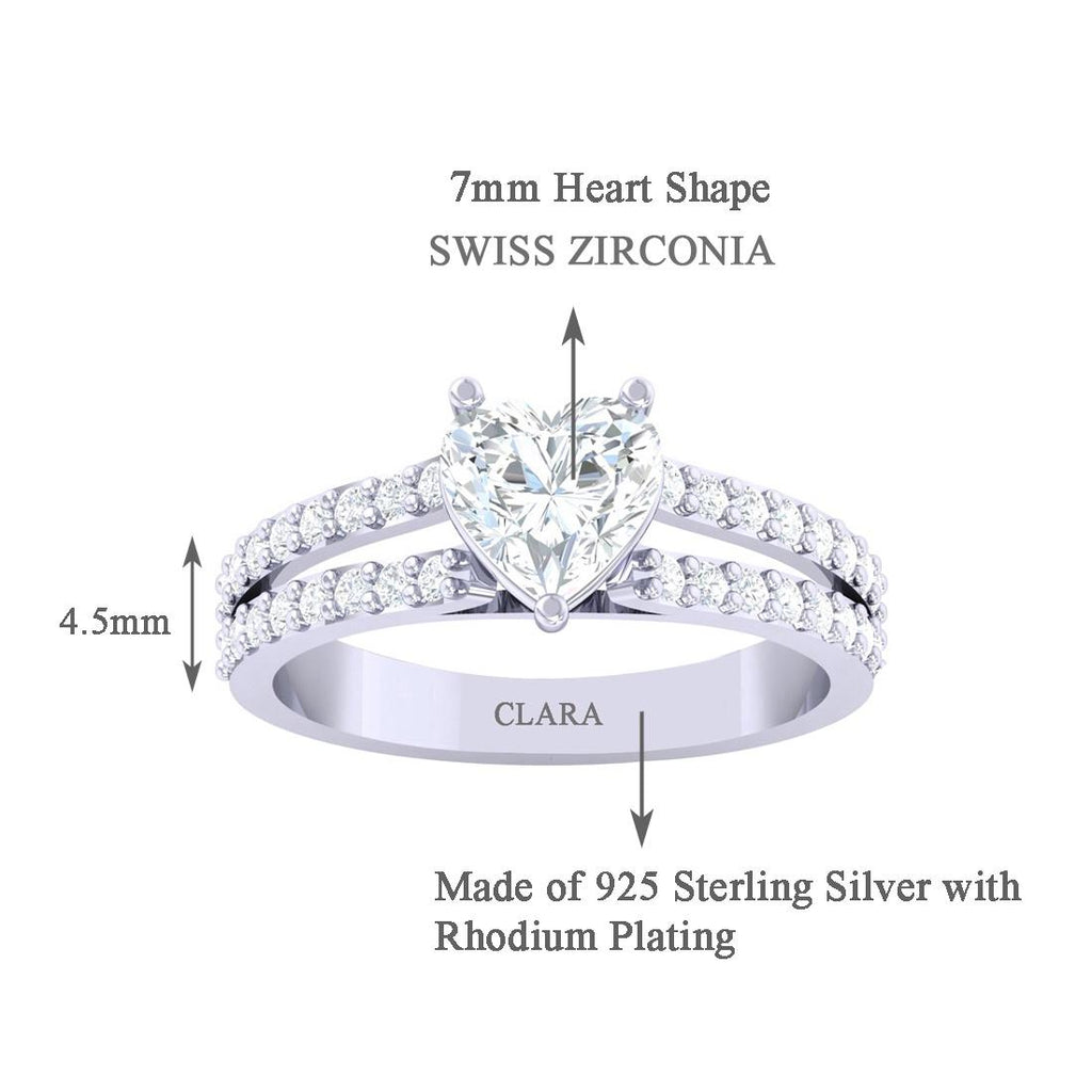 CLARA Made with Swiss Zirconia 925 Sterling Silver Heart Solitaire Ring Gift for Women and Girls