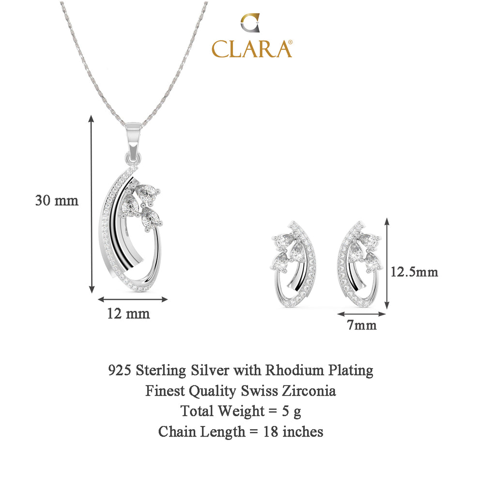 CLARA 925 Sterling Silver Orla Pendant Earring Chain Jewellery Set 