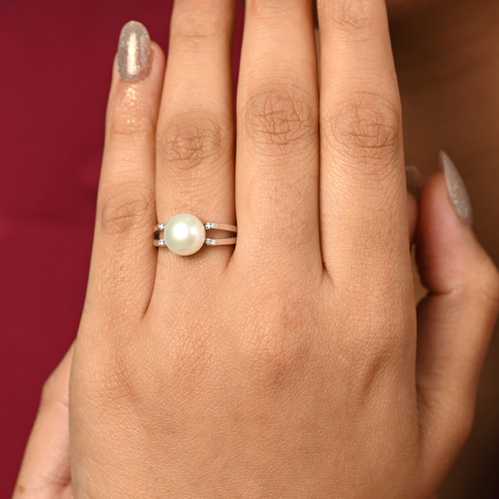 Silver Ilaria Real Pearl Size Adjustable Ring