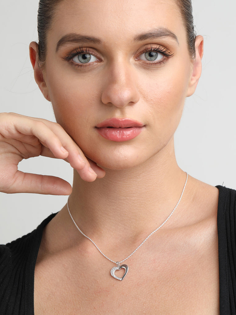 CLARA 925 Sterling Silver Brisa Heart Pendant Chain Necklace 