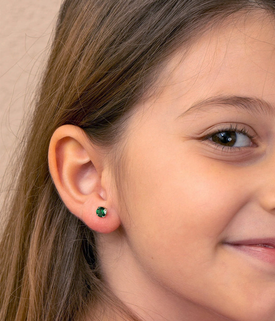 CLARA 925 Sterling Silver Dark Green Studs Earrings Gift for Kids Girls 