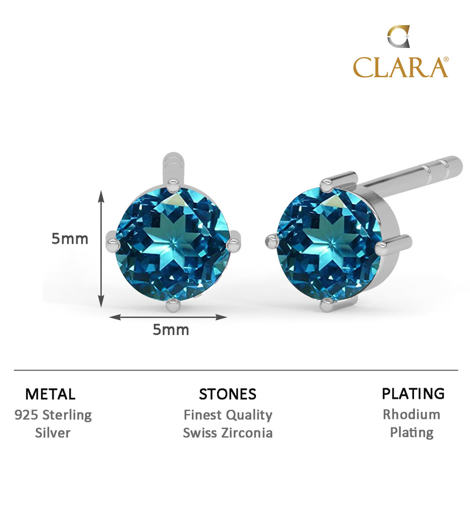 CLARA 925 Sterling Silver Sky Blue Studs Earrings Gift for Kids Girls 