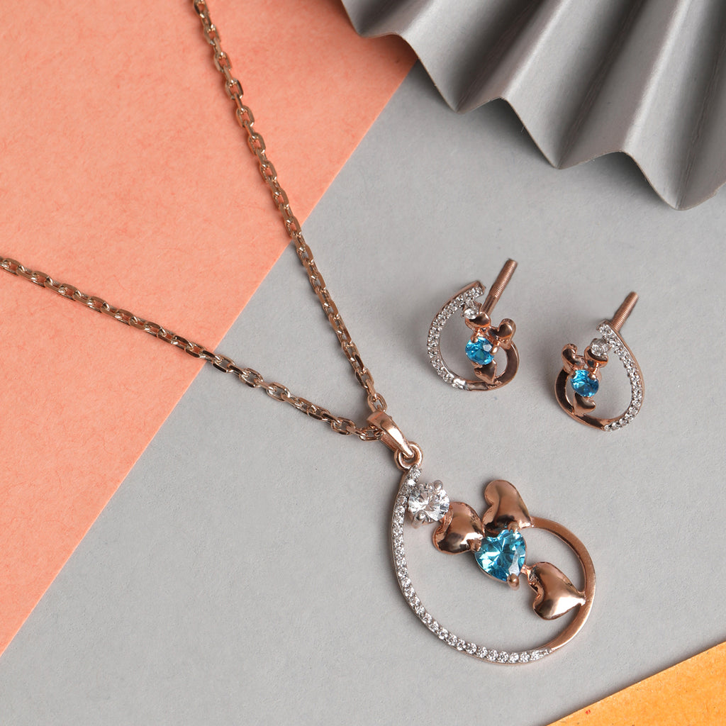CLARA 925 Sterling Silver Heart Pendant Earring Chain Jewellery Set 
