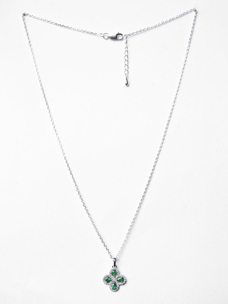 CLARA 925 Sterling Silver Green Flower Pendant Chain Necklace 
