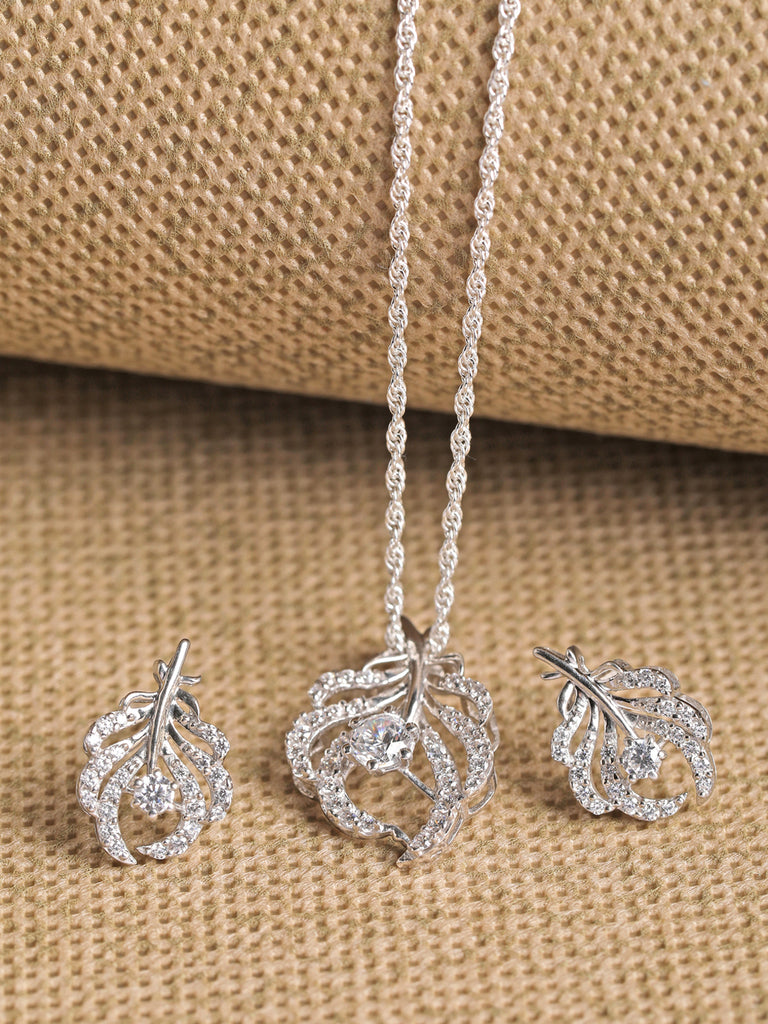 CLARA 925 Sterling Silver Nusa Pendant Earring Chain Jewellery Set 