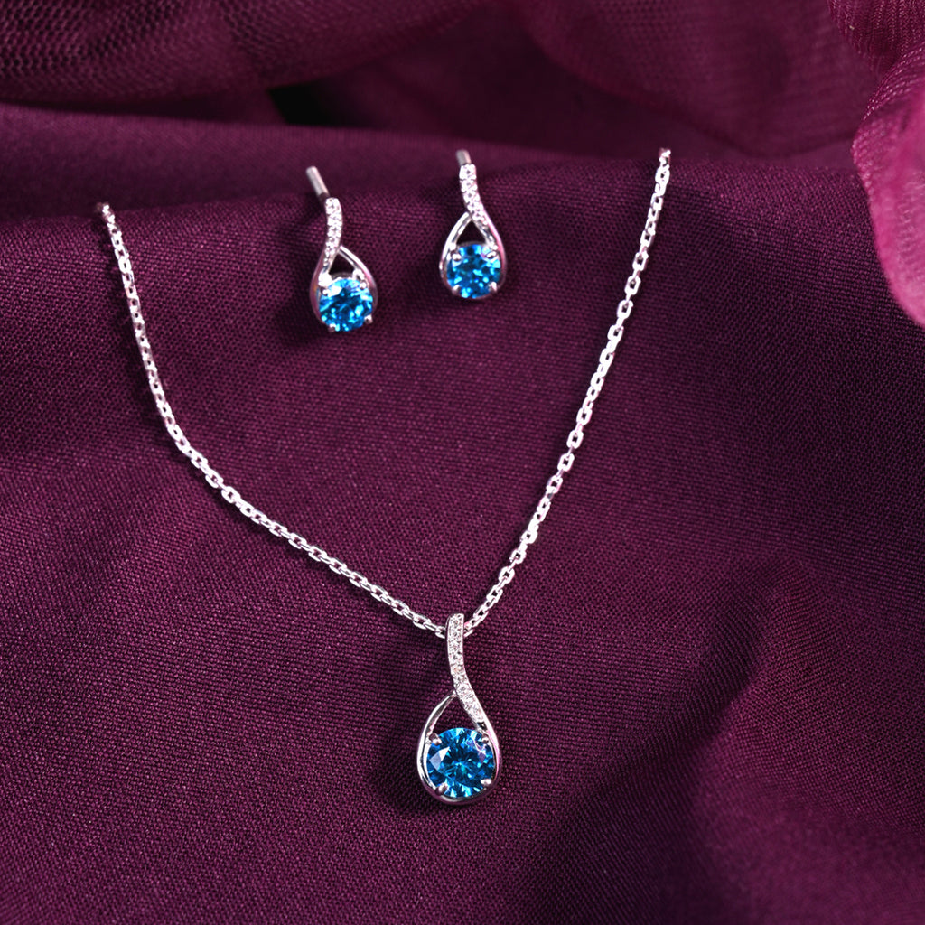 CLARA 925 Sterling Silver Isla Pendant Earring Chain Jewellery Set 