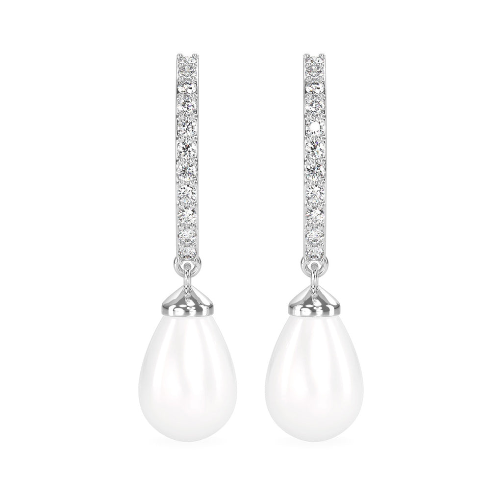 CLARA 925 Sterling Silver Classic Pearl Earrings | Rhodium Plated, Swiss Zirconia , Screw Back | Gift for Women & Girls