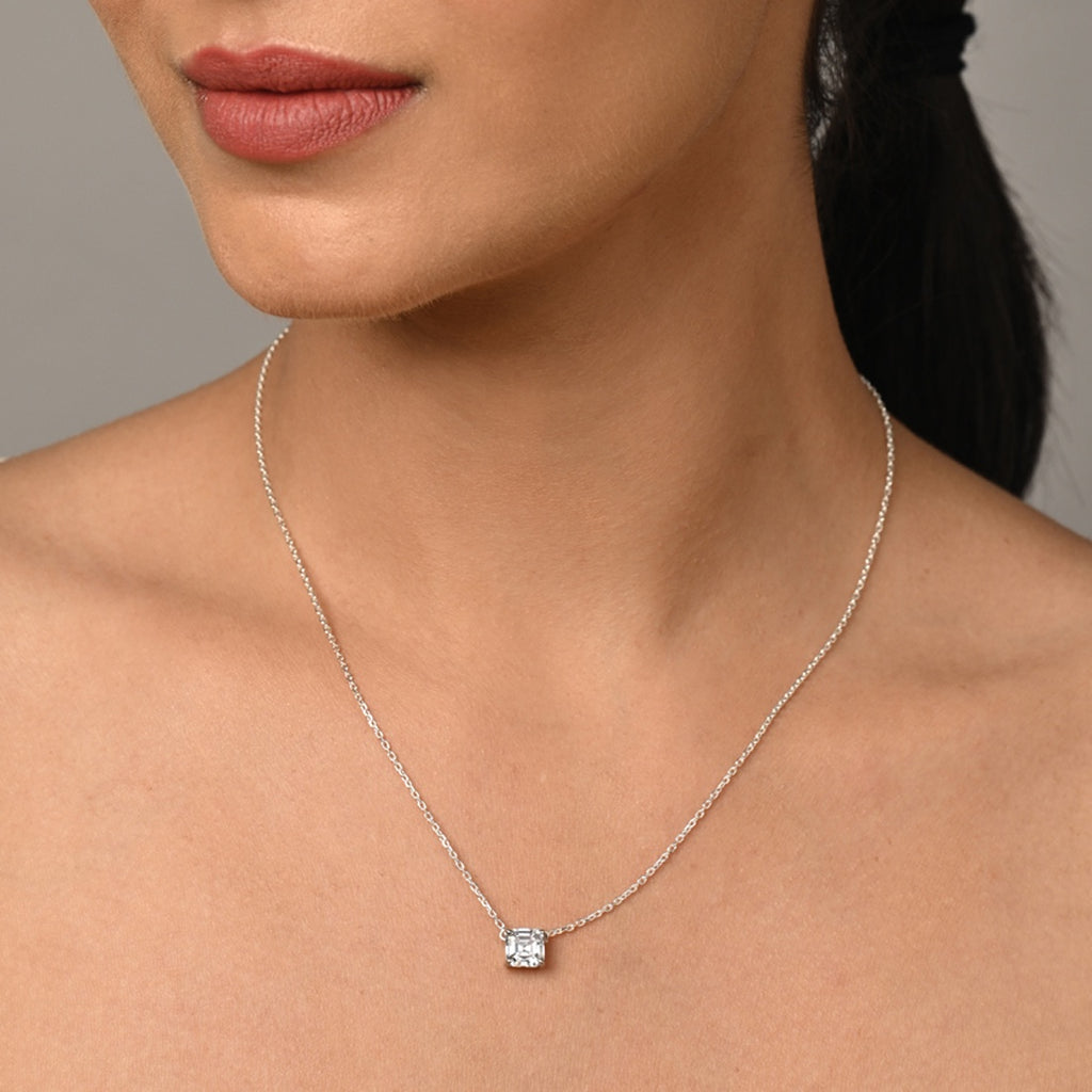Silver Asscher Solitaire Pendant Chain