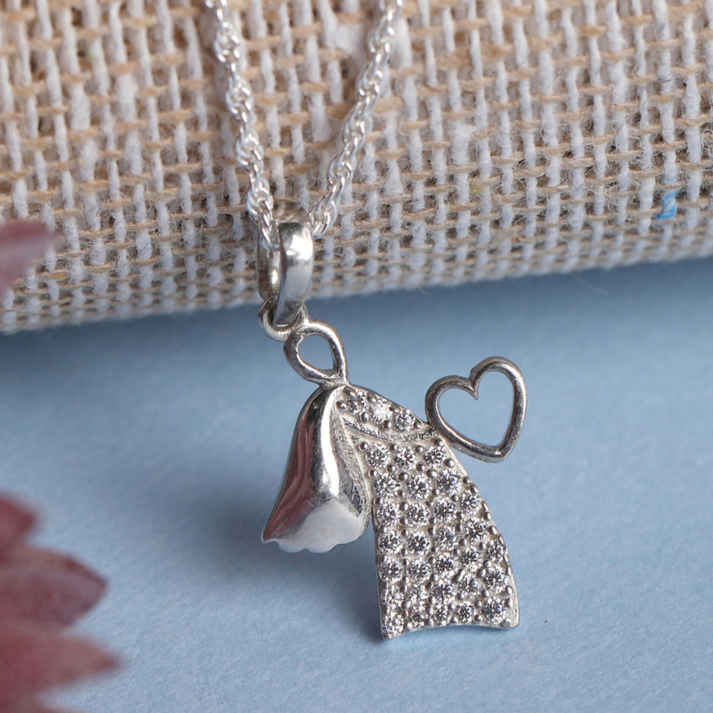 CLARA 925 Sterling Silver Angel Heart Pendant Chain Necklace 