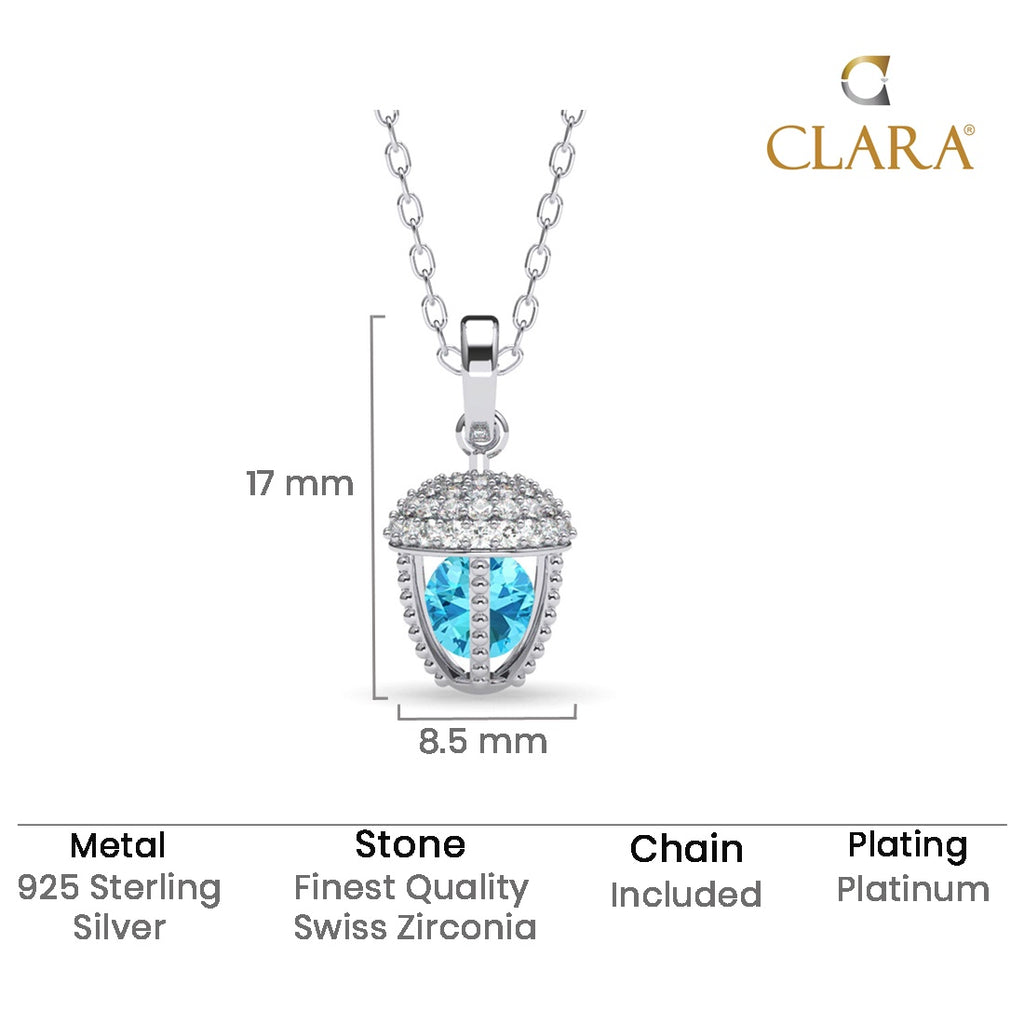 Silver Acorn Blue Solitaire Pendant Chain