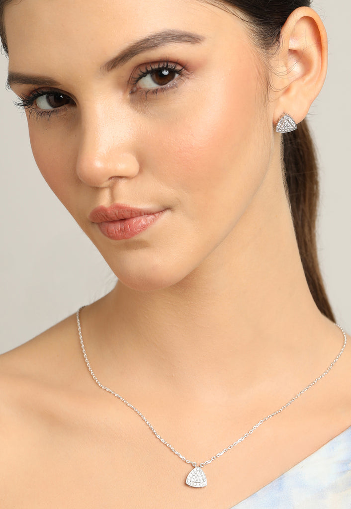 CLARA 925 Sterling Silver Nora Pendant Earring Chain Jewellery Set 